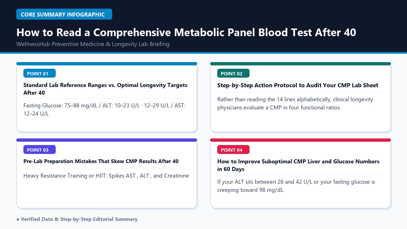 Comprehensive metabolic panel CMP blood test optimal ranges infographic after 40