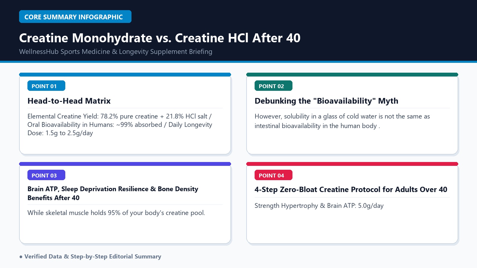 Creatine monohydrate vs creatine hcl comparison infographic after 40